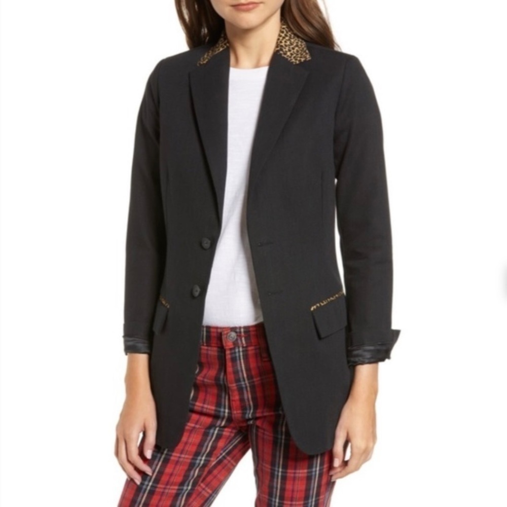 Current/Elliot Calla Blazer Black with Leopard Trim